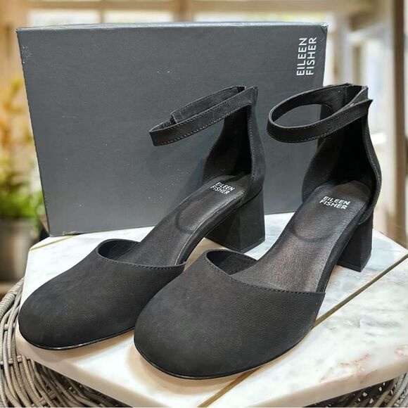 EILEEN FISHER Indi Tumbled Nubuck Pump Closed Toe Ankle Strap Size 8.5 - Picture 5 of 15